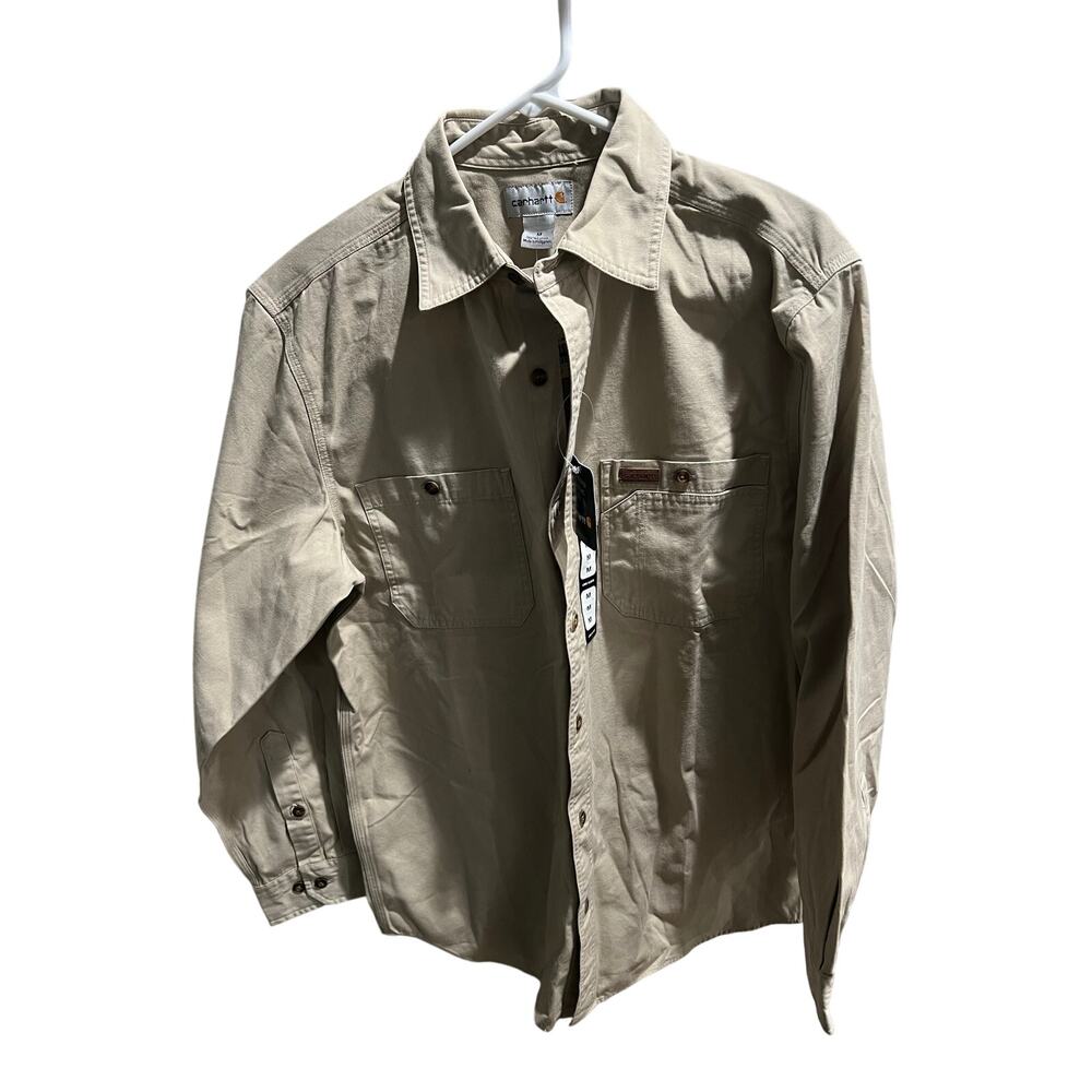 Carhartt Button Front Work Shirt Mens Medium Beige Relaxed Fit Long Sleeve NWT